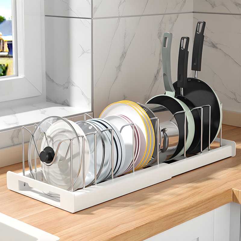 Prep & Savour Expandable Utensil Storage Rack, Pot and Pan Organizer,, White