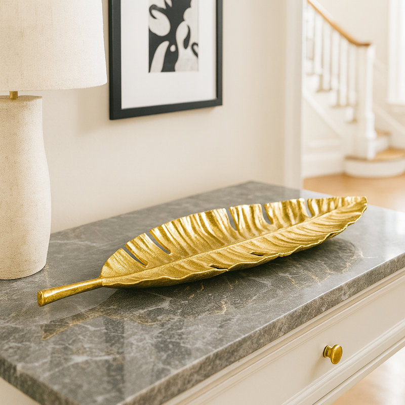 Leaf Tray – Decorative Aluminum Leaf Centerpiece, Gold