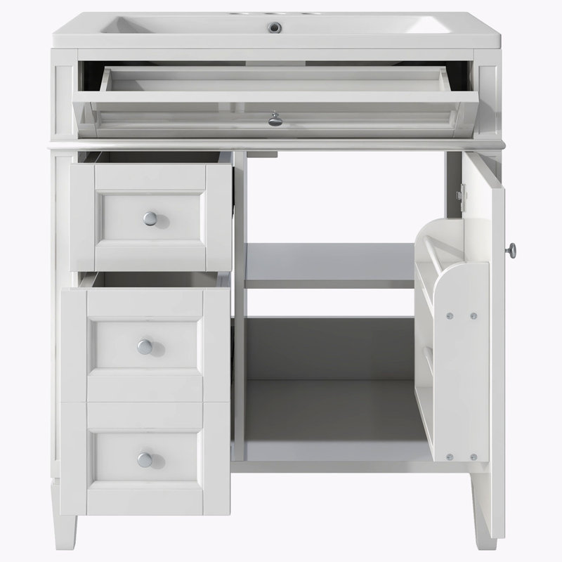 Meuble-lavabo avec lavabo pour la salle de bain, Blanc, Argent