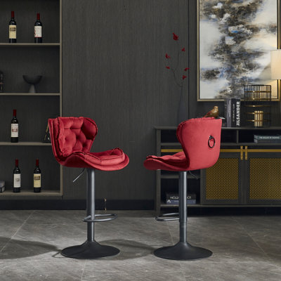 Set Of 2 Velvet Bar Stools With Swivel Base, Adjustable Height, And Powder-Coated Legs For Comfort And Versatility In Any Setting