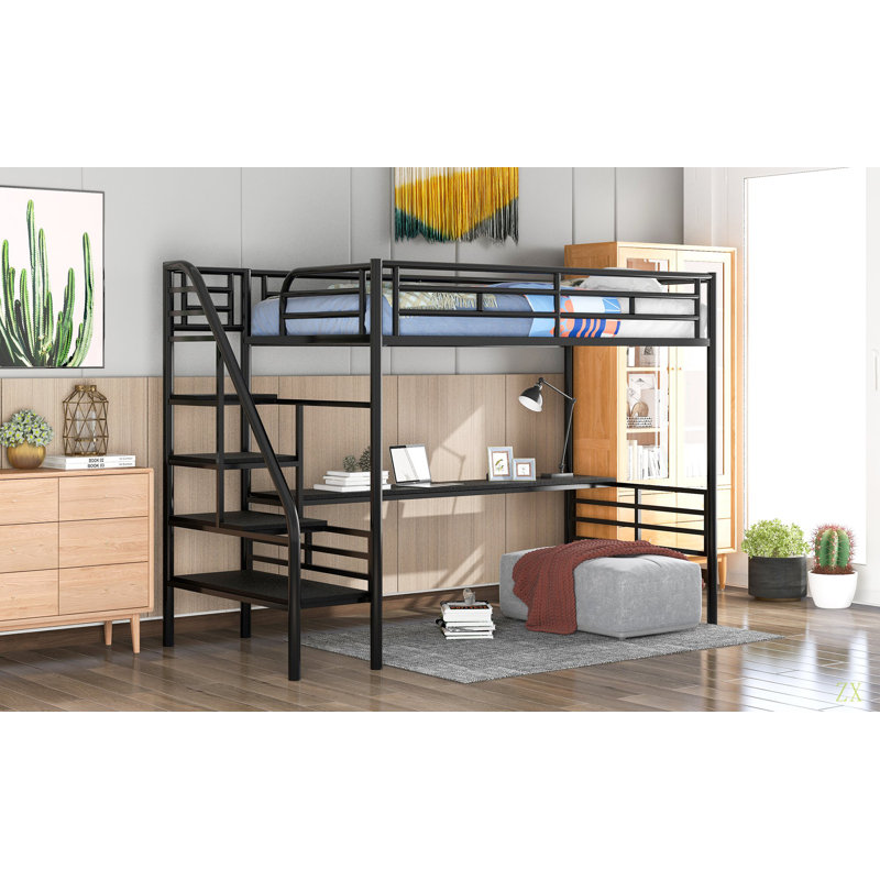 Structure de lit mezzanine en métal avec bureau, aucun sommier nécessaire, simple