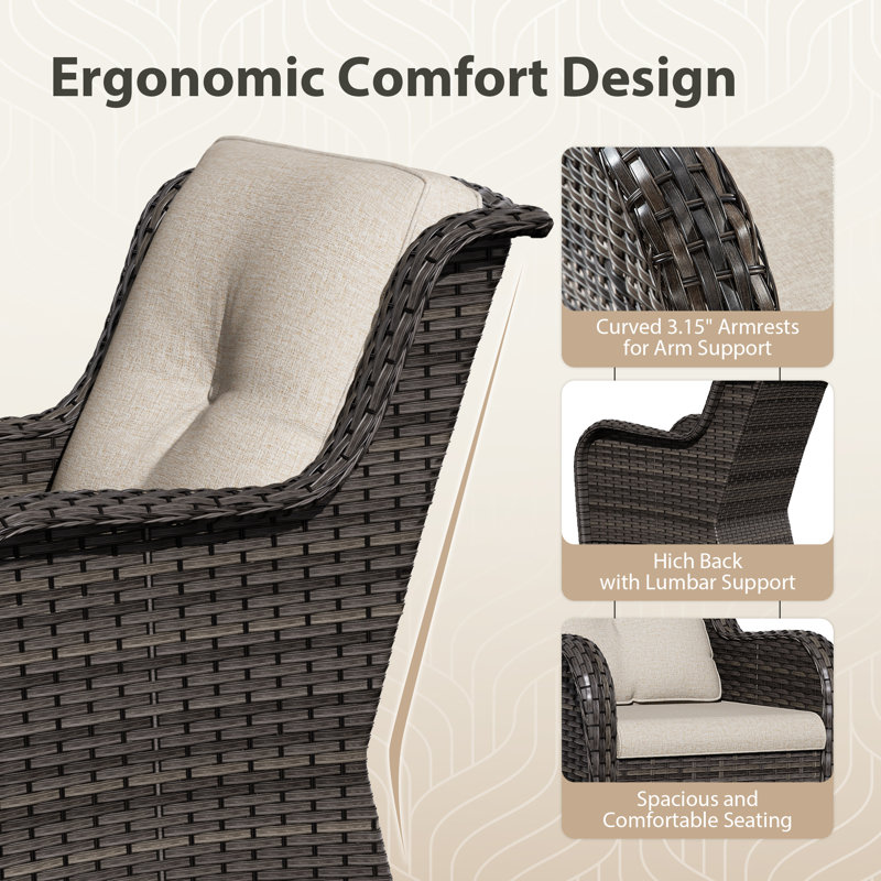 2-Person Polyethylene (PE) Wicker Outdoor Lounge Armchair with Beige Cushions, Beige