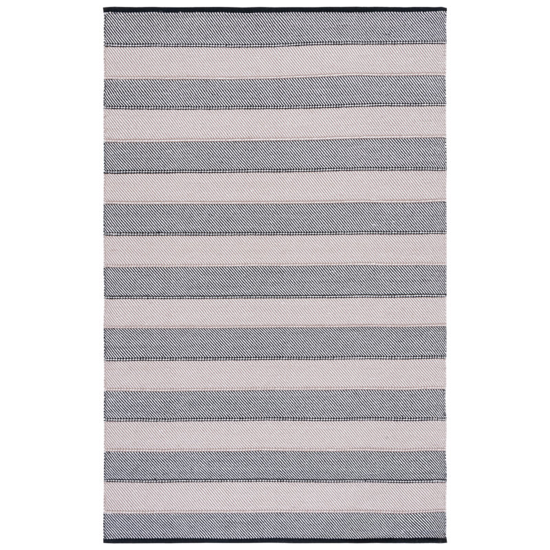 Boho-Chic Ivory and Black Striped Kilim 5'x8' Wool-Cotton Rug