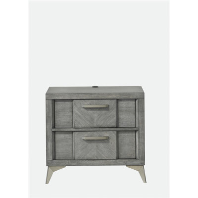 2 Drawer Nightsand in Gray Bookmatched Veneers