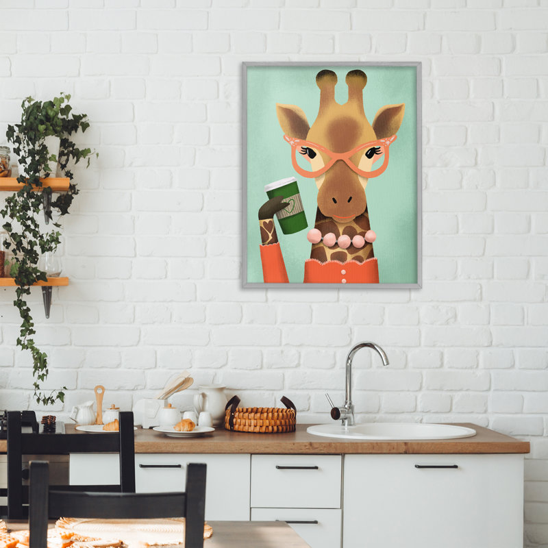 Giclée encadrée de style girafe et latte, design par Jilly Jack Designs, H 20 po x l 16 po, Estampe numérique Farmhouse