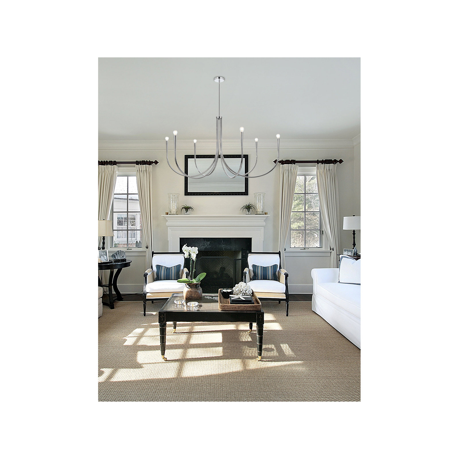 Catalena 6 - Light Dimmable Classic/Traditional Chandelier, Chrome, 28" H x 55" W x 55" D