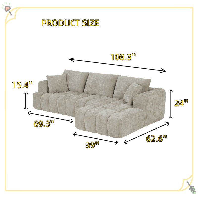 Minimalist Design L-shaped Combination Sofa, Right Hand Facing, Brown