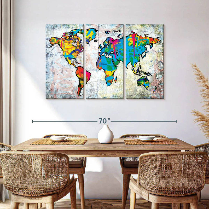 Carte du monde urbain grunge, H 36 po x l 57 po