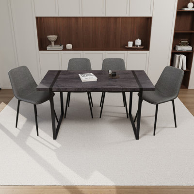 Ensemble de 4 tables de salle à manger en bois aggloméré et chaises de salle à manger modernes en bois, base et pieds en métal