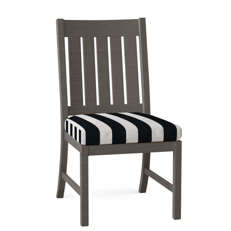 Club Patio Dining Side Chair with Cushions, No Welt, Cabana Stripe Midnight, Slate Gray