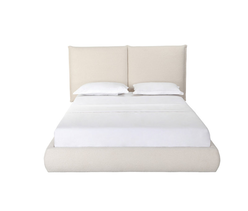 Beige Tufted Boucle Queen Bed Frame