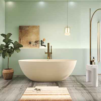 Baignoire autoportante ovale de 65 pouces, baignoire en résine de pierre avec trop-plein et bonde escamotable, café au lait pour salle de bain moderne