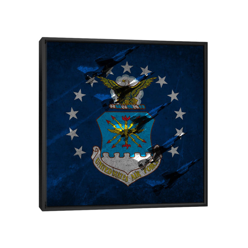 «Air-Force Flag, Thunderbirds», impression sur toile, H 18 po x l 18 po x P 1,5 po, Toile avec cadre noir, Pas de tapis