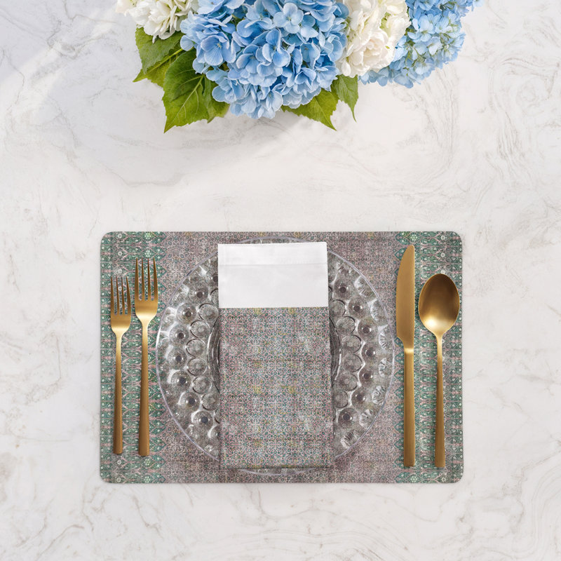 Iznik Cotton Sateen Dinner Napkins, Green Pink