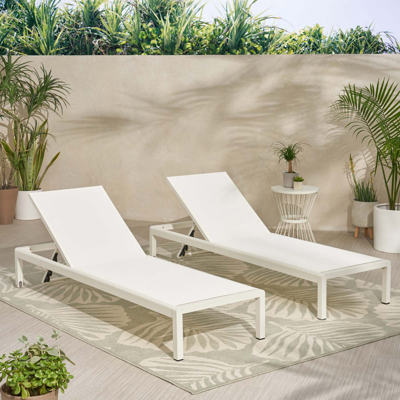 Chaise longue, ensemble de 2, pour l'extérieur, 2, Blanc
