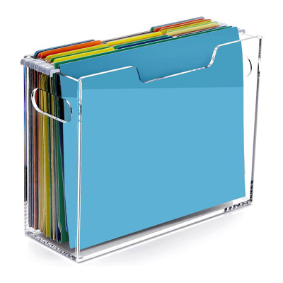 Clear Acrylic Hanging File Folder Organizer, Letter Size Desktop Hanging File Box with Handles