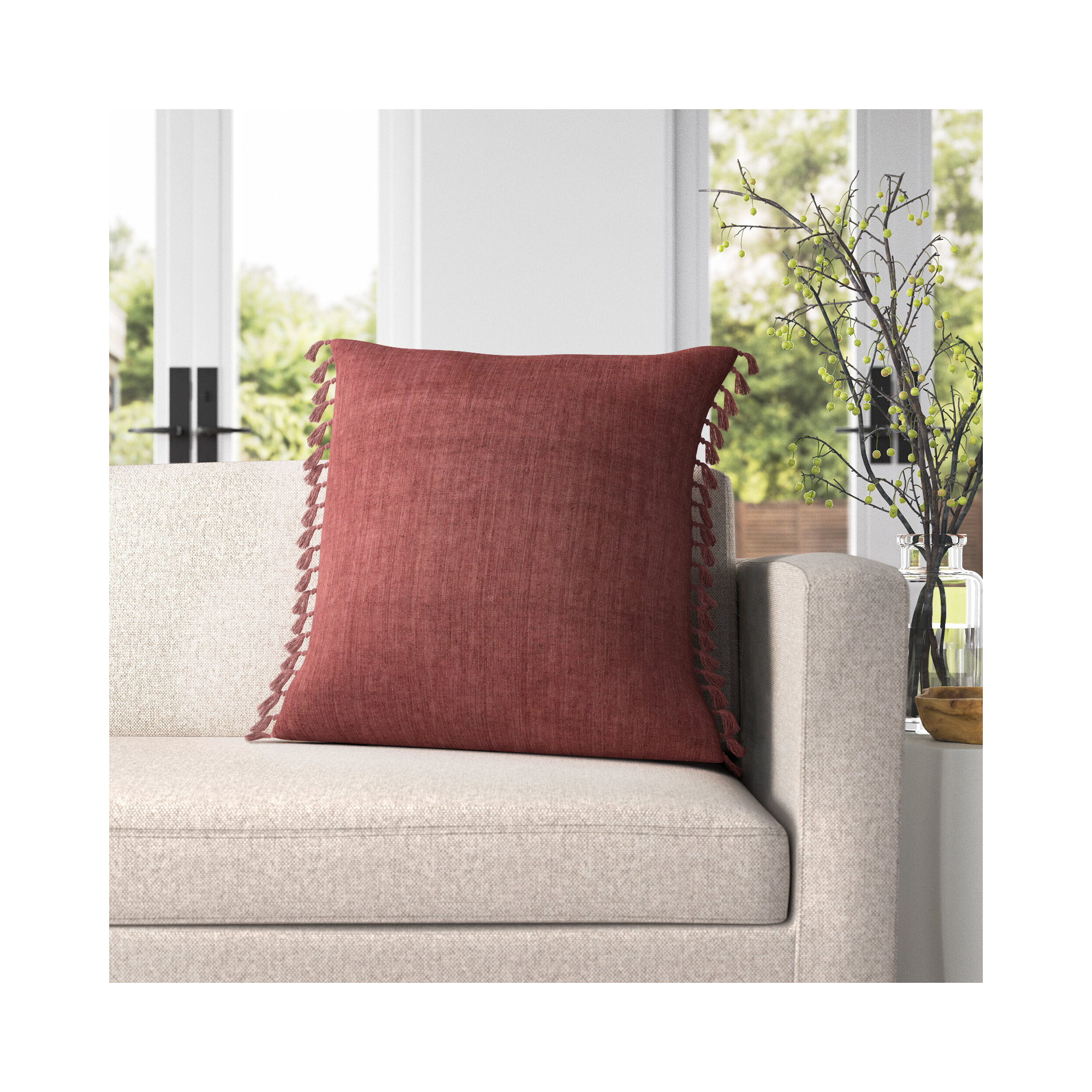 Sharron Square 100% Linen Pillow, Apple Butter, Polyester/Polyfill