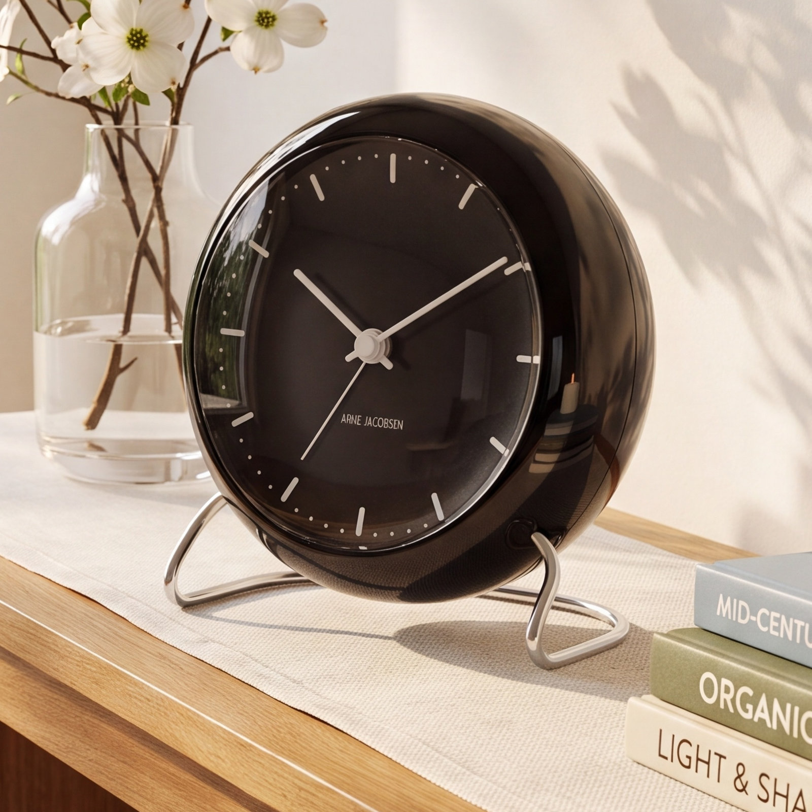 City Hall Electric Alarm Clock, Black/Silver