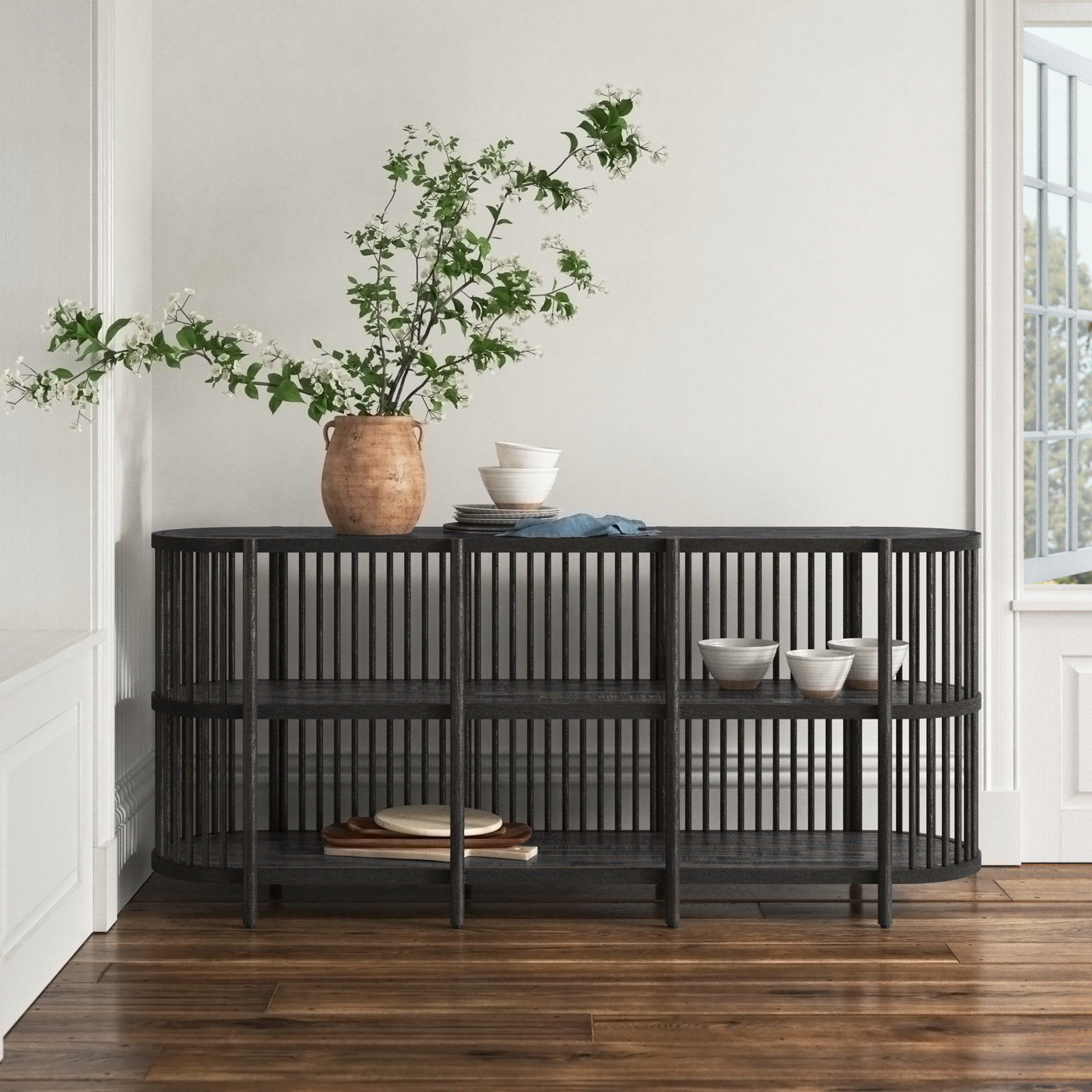 Charnock Wide Acacia Solid Wood, Black Wash, 32"H x 72"W x 18"D