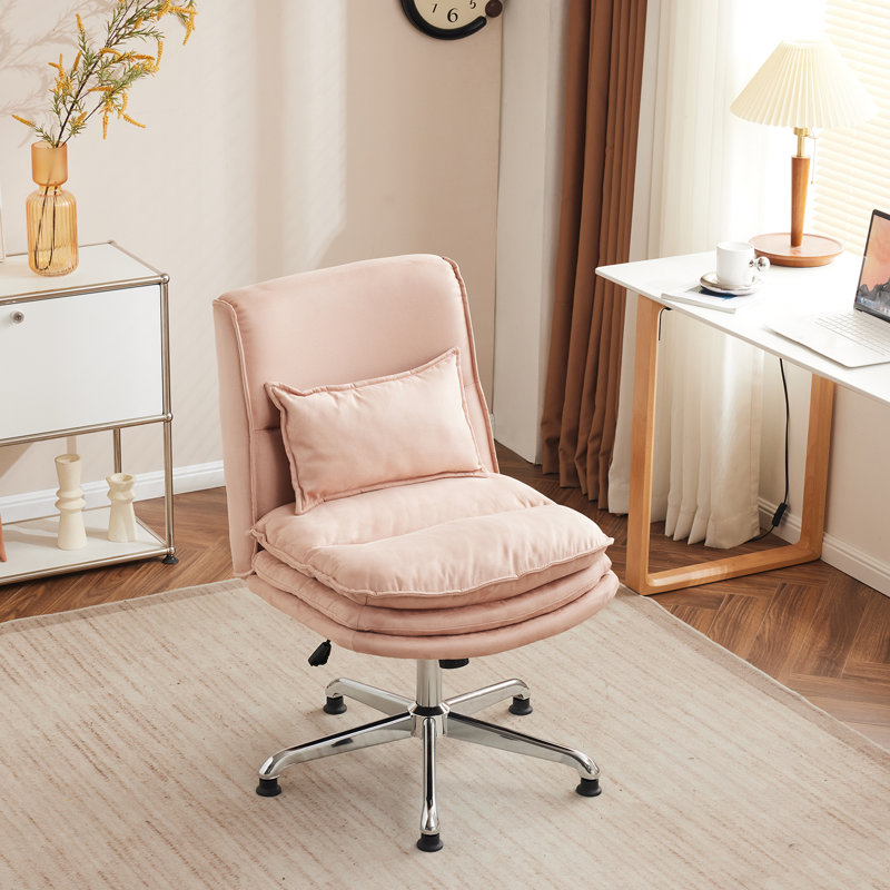 Upholstered Armless Task Office Chair without Wheels, Pink 