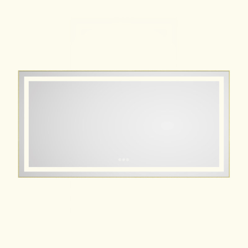 LED Bathroom Mirror with Front-lit, 3 Colors Temperature & Dimmable Light, Brushed Gold, 48" x 32"