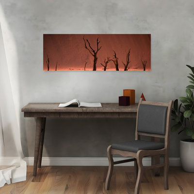 Anciens arbres désertiques abstraits, paysage dramatique minimaliste, nature, art mural