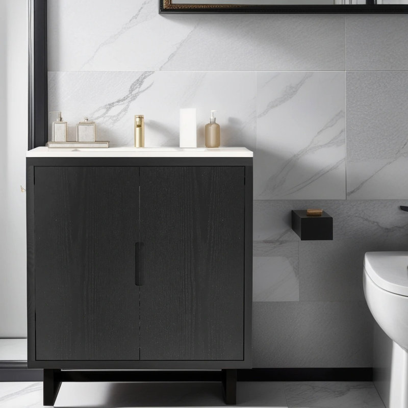 Meuble-lavabo 30 po avec lavabo, Noir