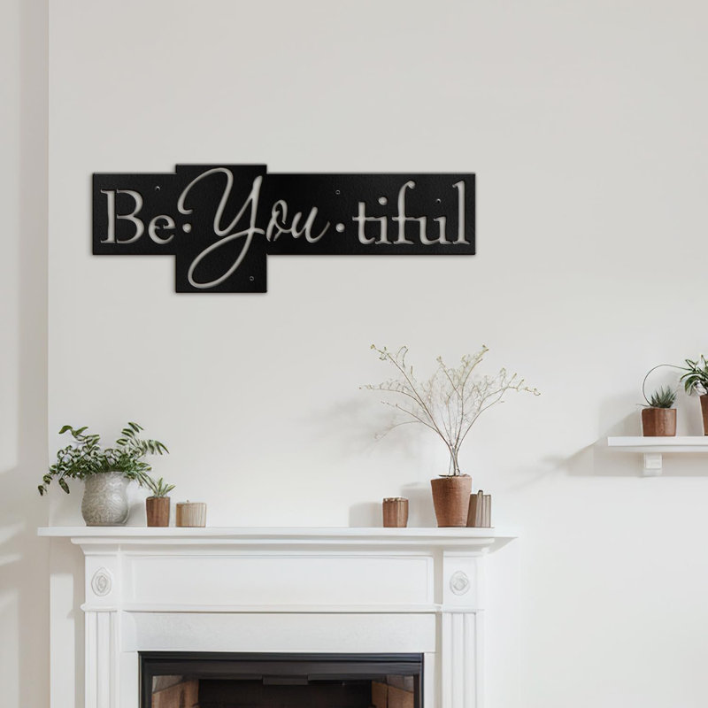 Be You Be Beautiful - Inspirational Text Words Wall Sculpture Black Gold Metal Wall Decor Accent, Black