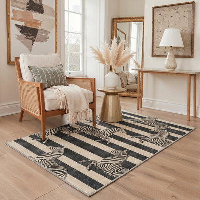 Tapis à motif zébré Bungalow Rose Safari