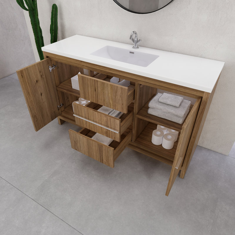 60" Single Sink Bathroom Vanity Set, Oak