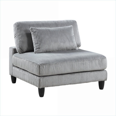 Fauteuil de chambre modulaire sans accoudoirs Living avec structure en bois massif et revêtement en velours côtelé gris doux
