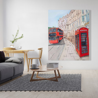 London Bus and Cabine téléphonique - Toile grise Home Decor