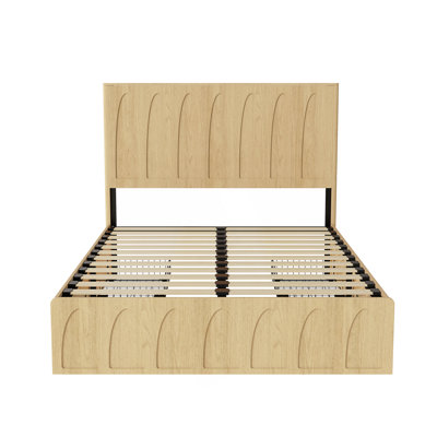 Lit plateforme Queen avec tiroirs de rangement latéraux et tête de lit incurvée