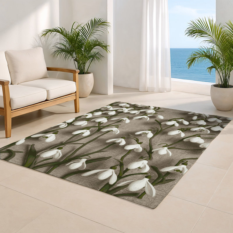 Tapis d'intérieur et d'extérieur gris Botanical, Rectangulaire 8 pi x 10 pi