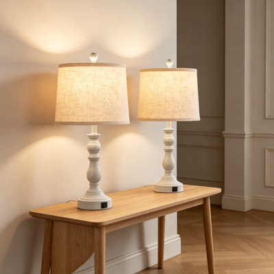 Ensemble de 2 lampes de table de style campagnard avec USB C et ports de charge, interrupteur à 3 lumières à intensité variable avec 3 températures de couleur, comprend des ampoules DEL, une lampe de table de chevet rustique pour le bureau de la chambre à coucher