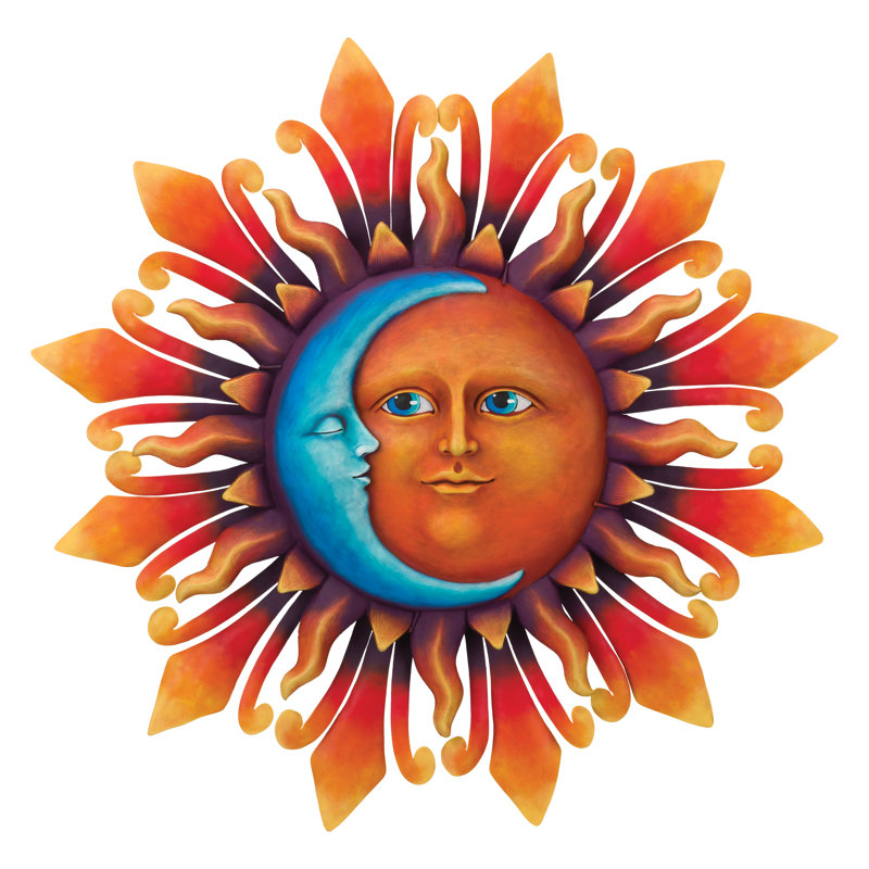 35 Inch Sun Metal Outdoor Wall Decor with Multi Color Weather Resistant Finish for Indoor and Outdoor Home Accent - Sun & Moon