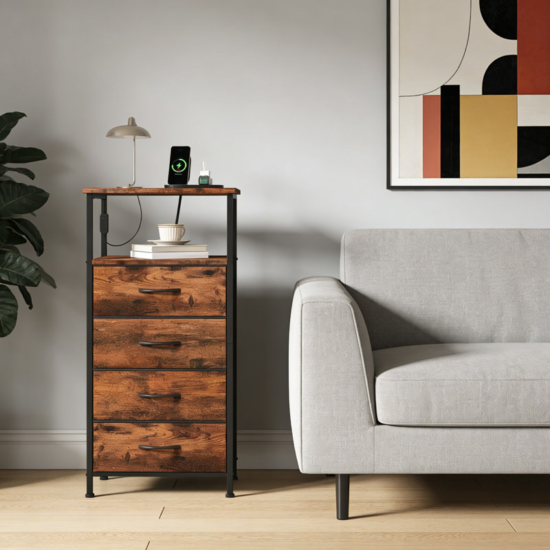 40cm W Metal Bedside Table, Brown