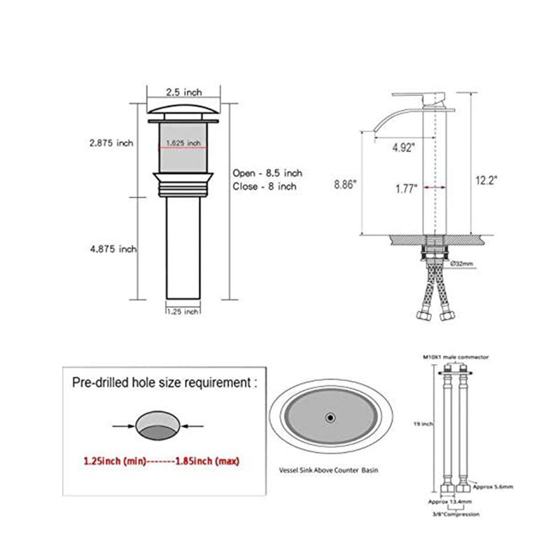 Robinet de lavabo vasque moderne avec ensemble de drain, Nickel brossé