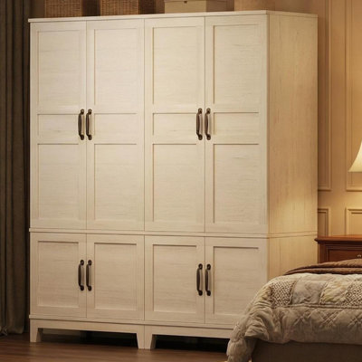 72" Tall 4-Door Armoire Wardrobe with Hanging Rod & Adjustable Shelves
