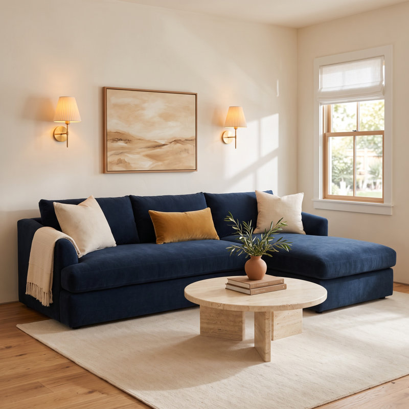 Alameda 109" W Velvet L-Shaped Sectional, Pacific Velvet, Right Hand Facing