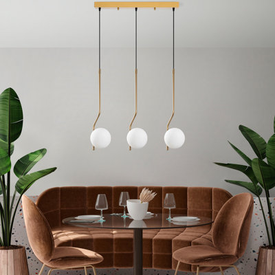 Élégant lustre doré, hauteur réglable 25,6 - 43,3 pouces | Corps en métal, diamètre du capuchon de 15 pouces | Max 3 x culot E14 de 40 W | Parfait pour la salle à manger, le salon et le vestibule | Luminaire élégant et moderne