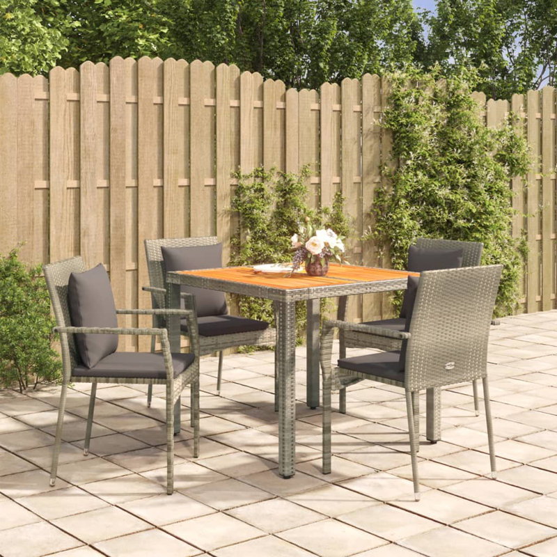 Suprident 4 - Person Wicker Patio Dining Set with Square Table , Cushions Included, Black, White