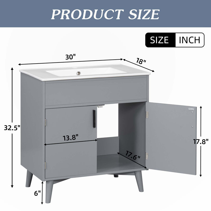 Meuble-lavabo simple avec plateau 30,00 po Iamandi, Gris