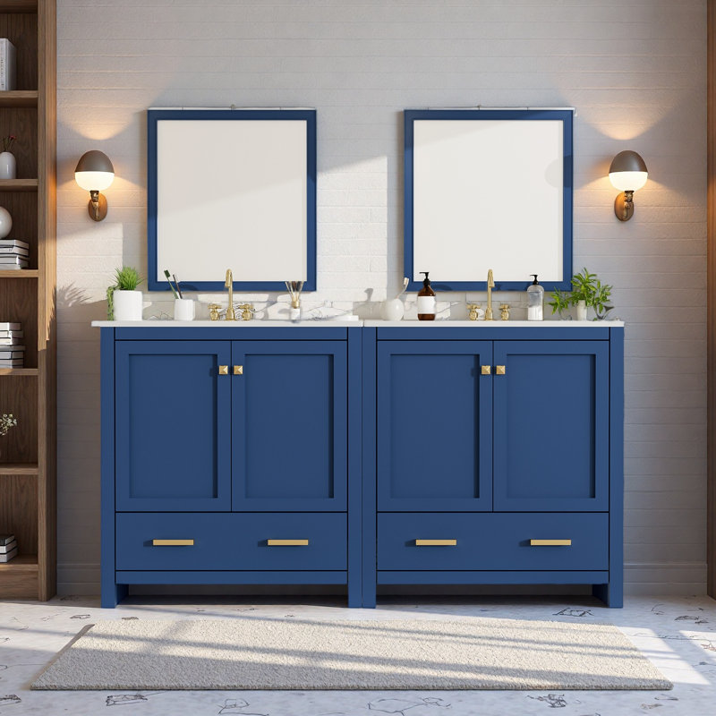 Ensemble de meuble-lavabo 60 "60", Bleu, Doré