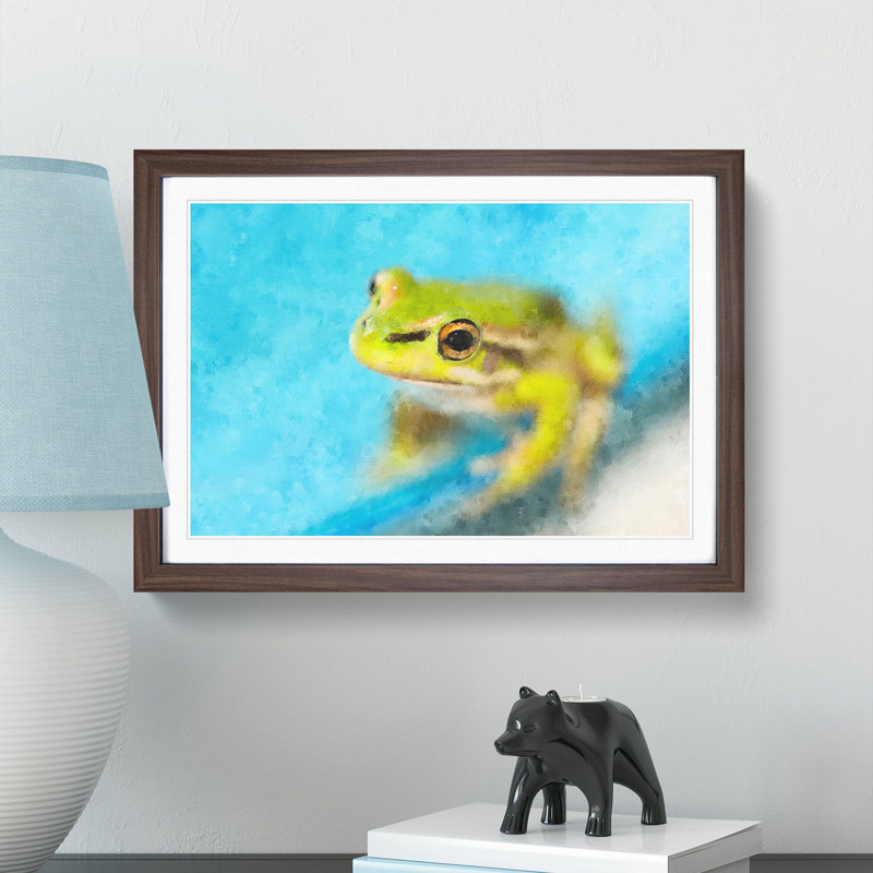 Green Frog - Picture Frame Graphic Art Print, 45cm H x 63cm W x 2cm D, Walnut Framed