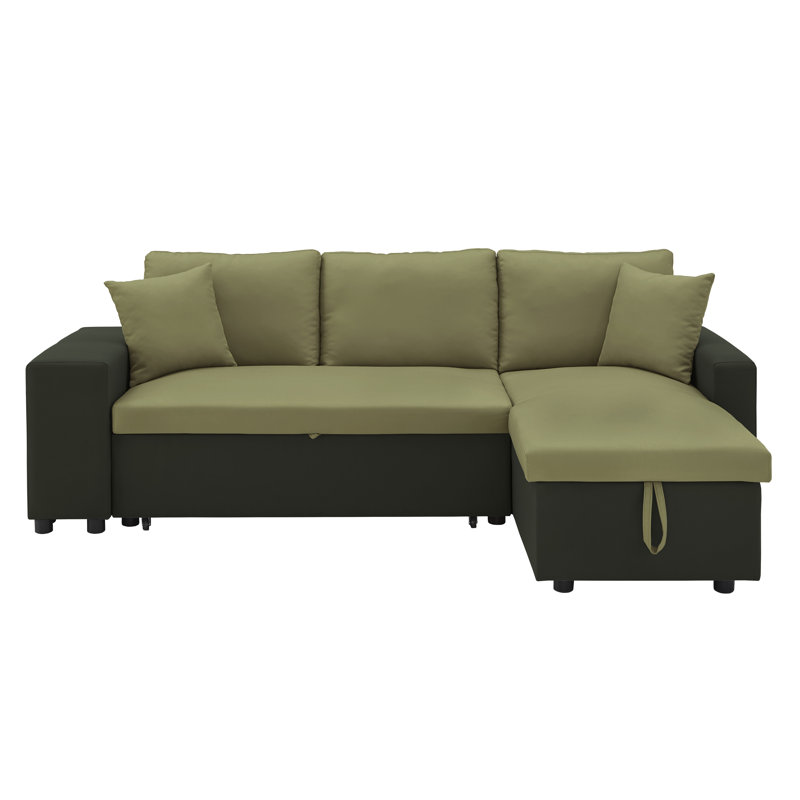 Dovie Upholstered L-Shaped Sectional Reversible, Dark and Light Green