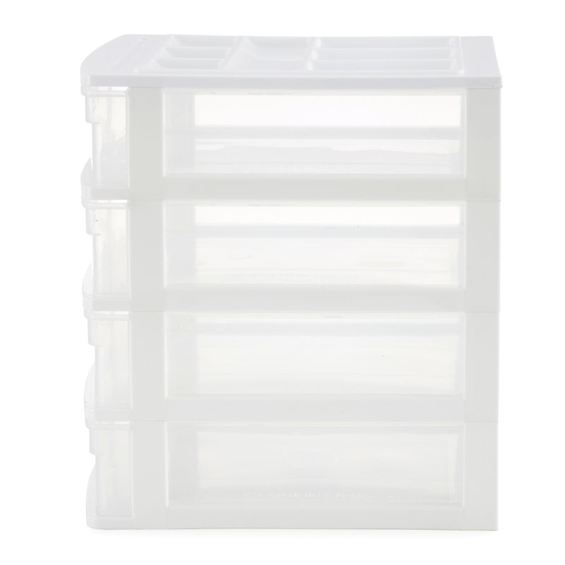 White and Clear 4-Drawer Desktop Storage Organizer