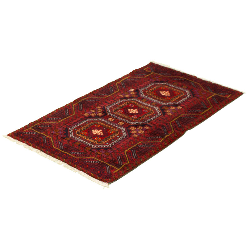 Tapis décoratif en laine rouge foncé 3 pi 2 po x 6 pi 2 po one-of-a-kind Berny noué à la main