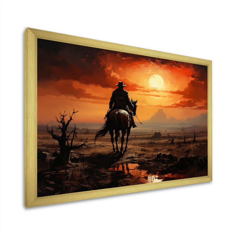 Cowboy Sunrise On The - Cowboys, art mural, H 30 po x l 40 po x P 1,5 po, Cadre doré à une seule photo