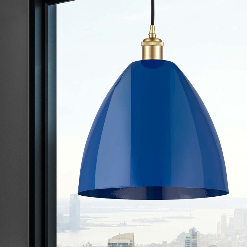 Luminaire suspendu conique 1 lumière, Bleu, H 14,75 po x l 12 po x P 12 po, Or satiné
